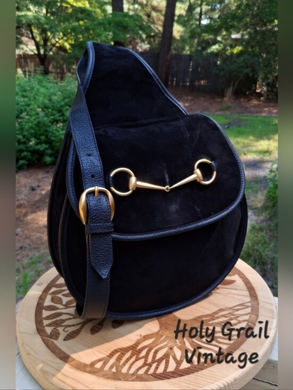 Vintage 90's Gucci Tom Ford Black Suede & Leather Horsebit Sling Bag Backpack